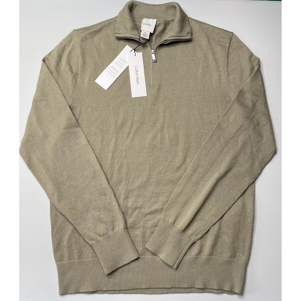 Calvin Klein Quarter Zip Sweater Mens Small Taupe Merino Wool Blend NWT 40EM331